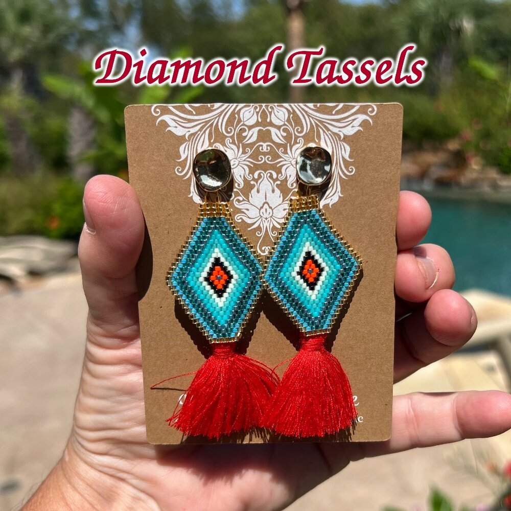Handmade Beaded Tassel Fringe Dangle Drop Bohemian Post Diamond Earrings  Wow!